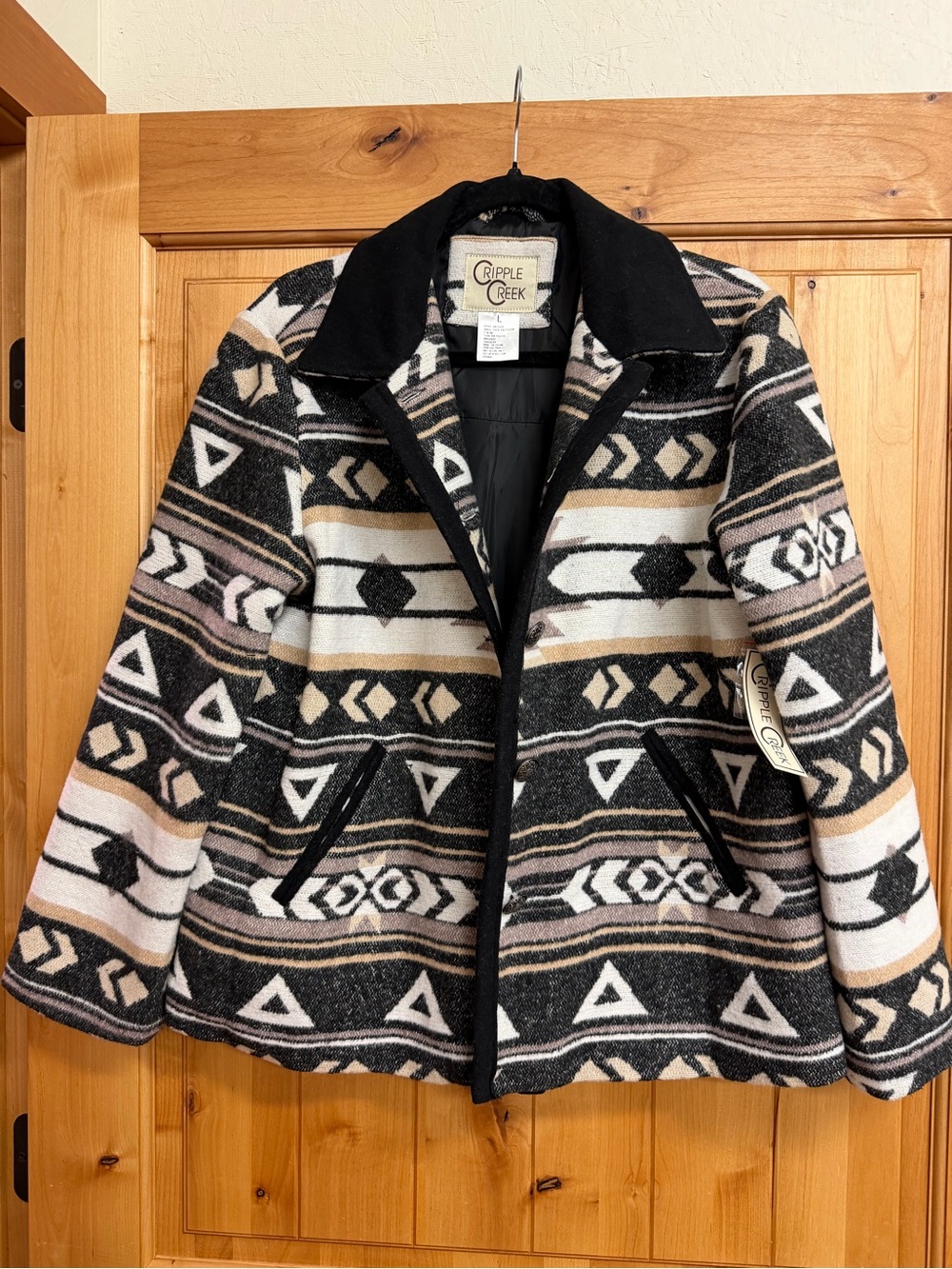 Women's Black & Cream Aztec Wool Blend Jacket
